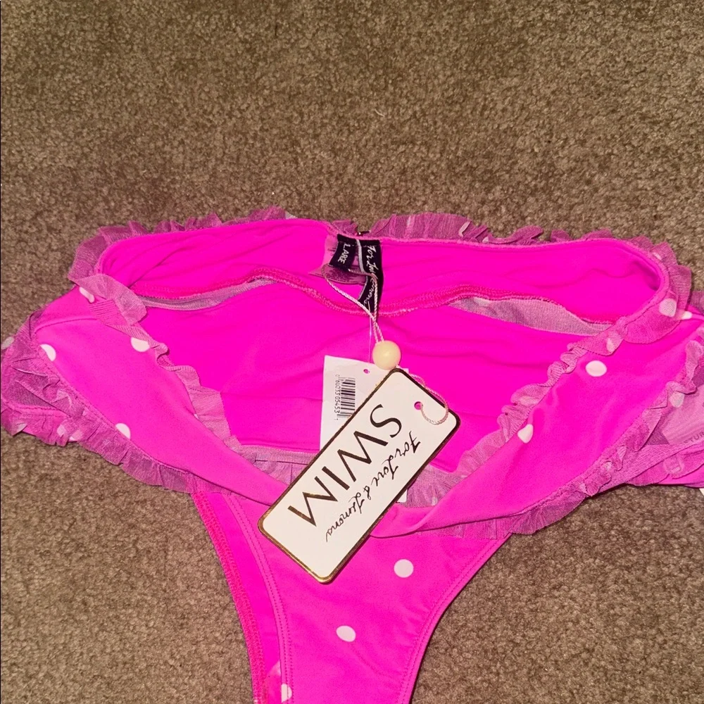 For Love & Lemons Pink Polka Dot Swim Bottom - Picture 3 of 5